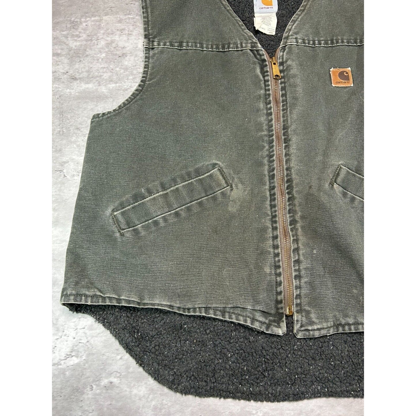 Vintage 90s Carhartt Fleece Lined Canvas Workwear Vest Jacket Size Large Green