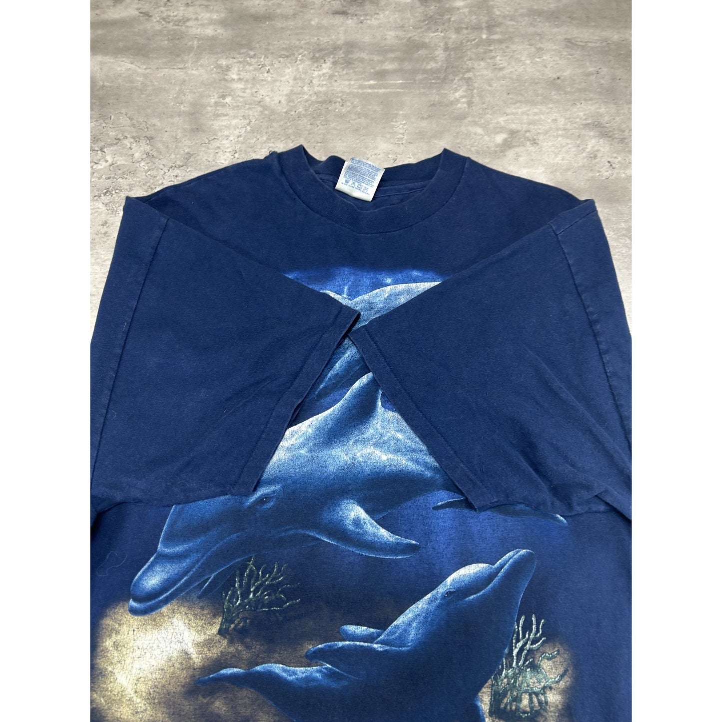 Vintage 90s Dolphin Ocean Animal Nature Graphic T-Shirt Size 2XL Blue