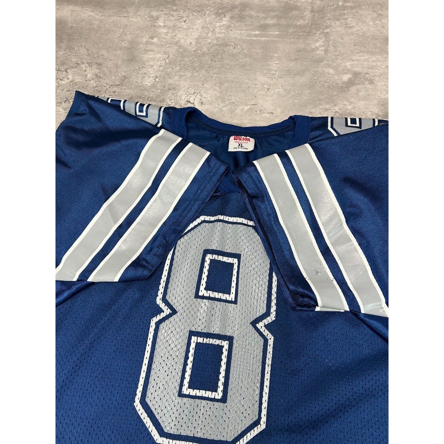 Vintage 90s Troy Aikman Dallas Cowboys NFL Wilson Football Jersey Size XL Blue