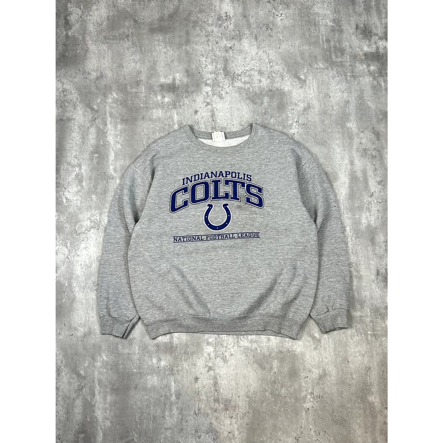 Indianapolis Colts NFL Graphic Spell Out Crewneck Sweatshirt Size Large Gray