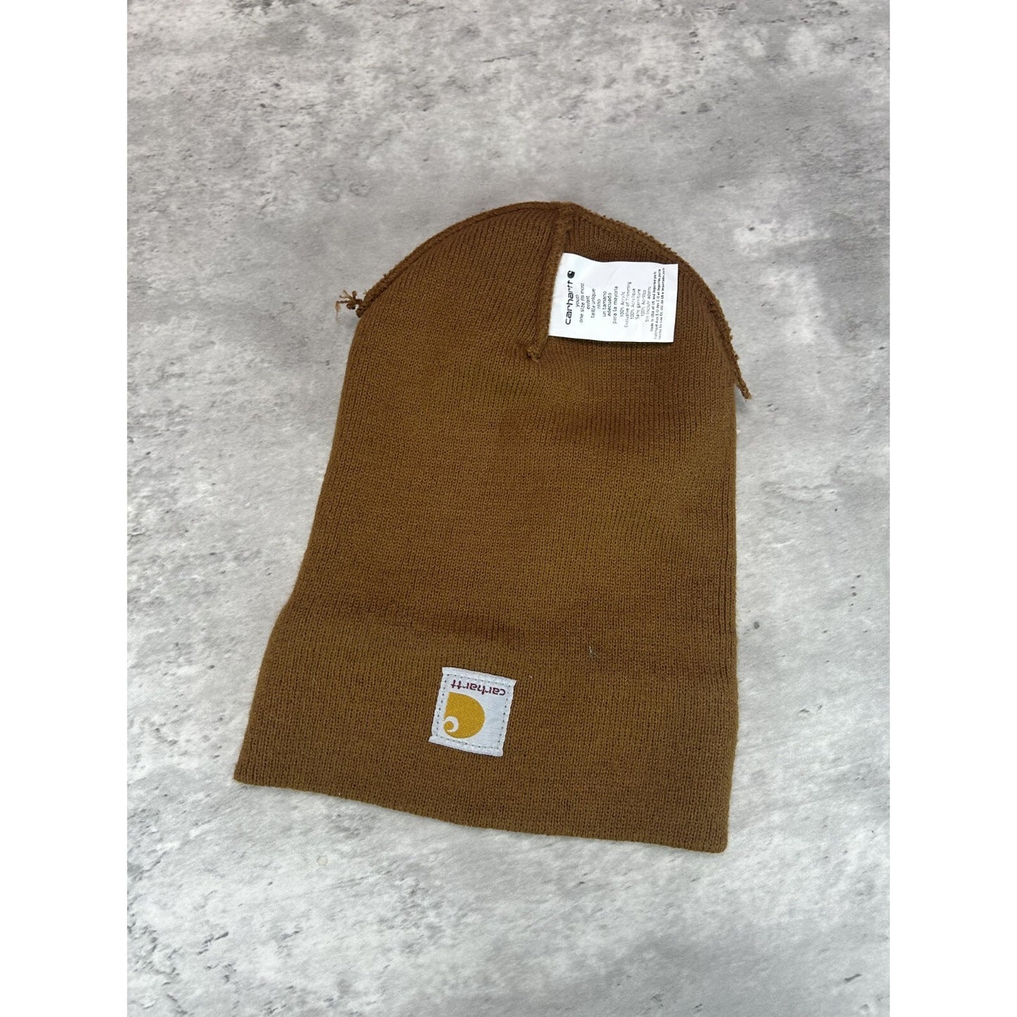 Vintage Carhartt Workwear Embroidered Patch Beanie Hat OSFA Brown YOUTH