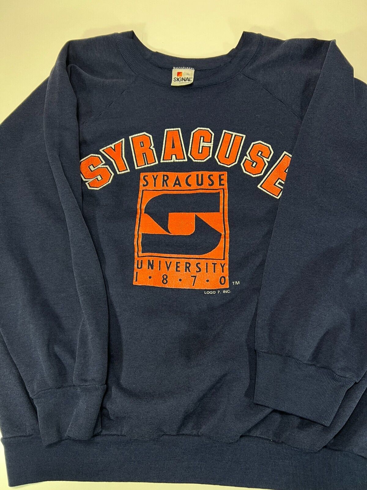 Vintage 80s/90s Syracuse Orangemen NCAA Graphic Spellout Sweatshirt Size XL Blue