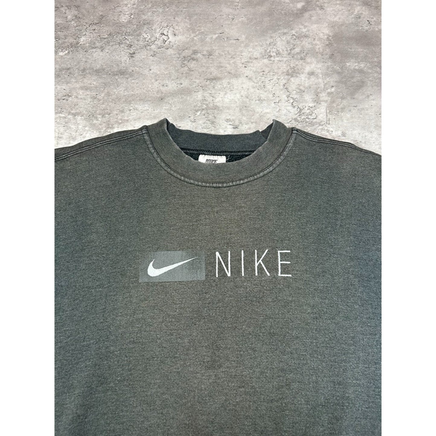 Vintage 90s Nike Graphic Swoosh Spellout Crewneck Sweatshirt Size Large Gray