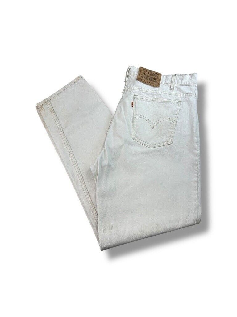 Vintage 80s Levis 550 Orange Tab Relaxed Fit White Denim Pants Size 36W