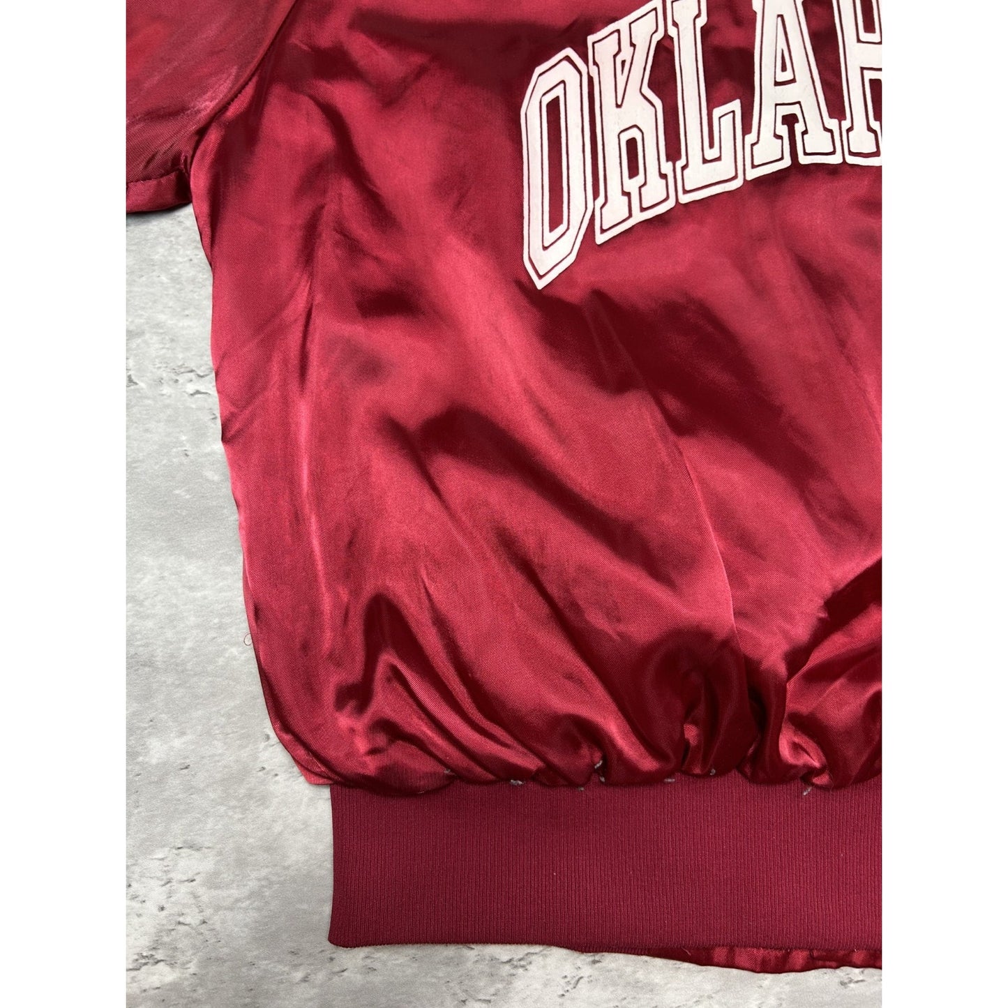 Vintage 80s Oklahoma Sooners NCAA Collegiate Satin Bomber Jacket Size XL