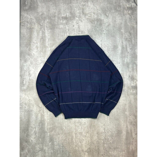 Vintage 90s Isle Of Cotton Checkered Print Pullover Knit Sweater Size XXL Blue