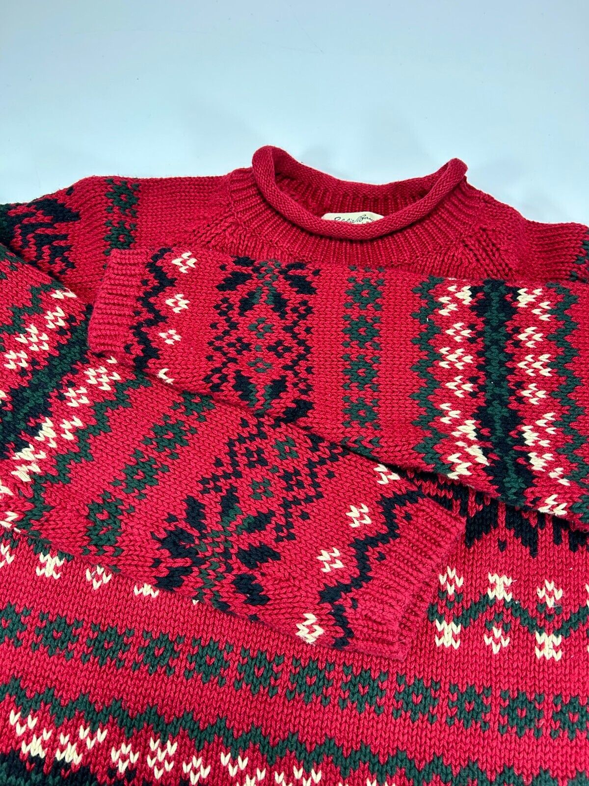 Vintage 90s Eddie Bauer Abstract Winter Pattern Mock Neck Knit Sweater Size Medium