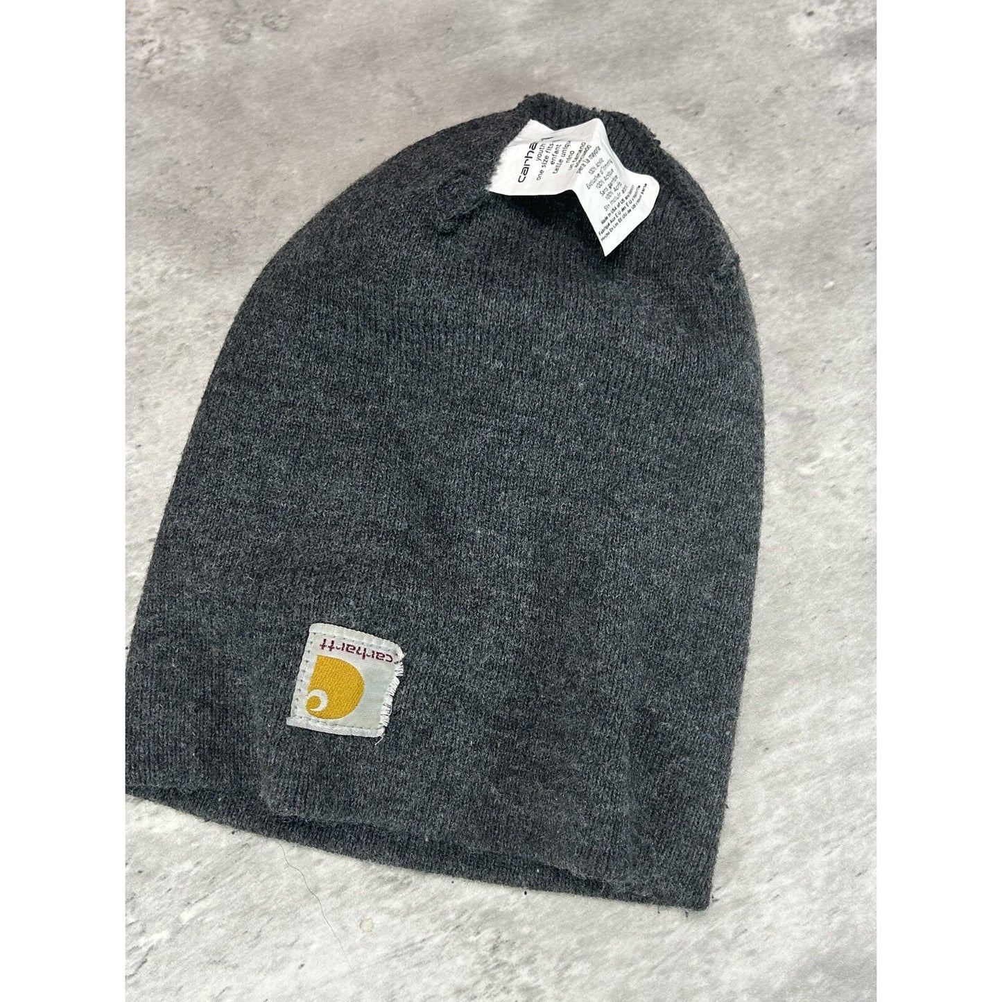 Vintage Carhartt Workwear Embroidered Patch Beanie Hat OSFA Gray YOUTH