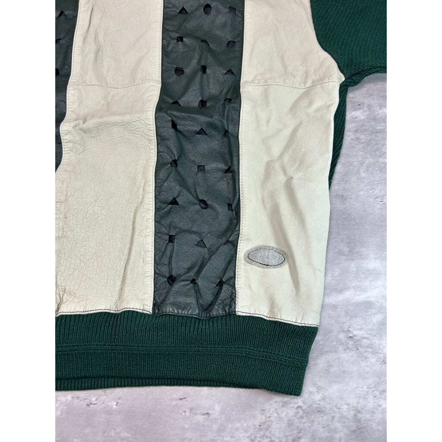 Vintage 90s Trutus Biancarra Leather Striped Pullover Knit Sweater Size XXL