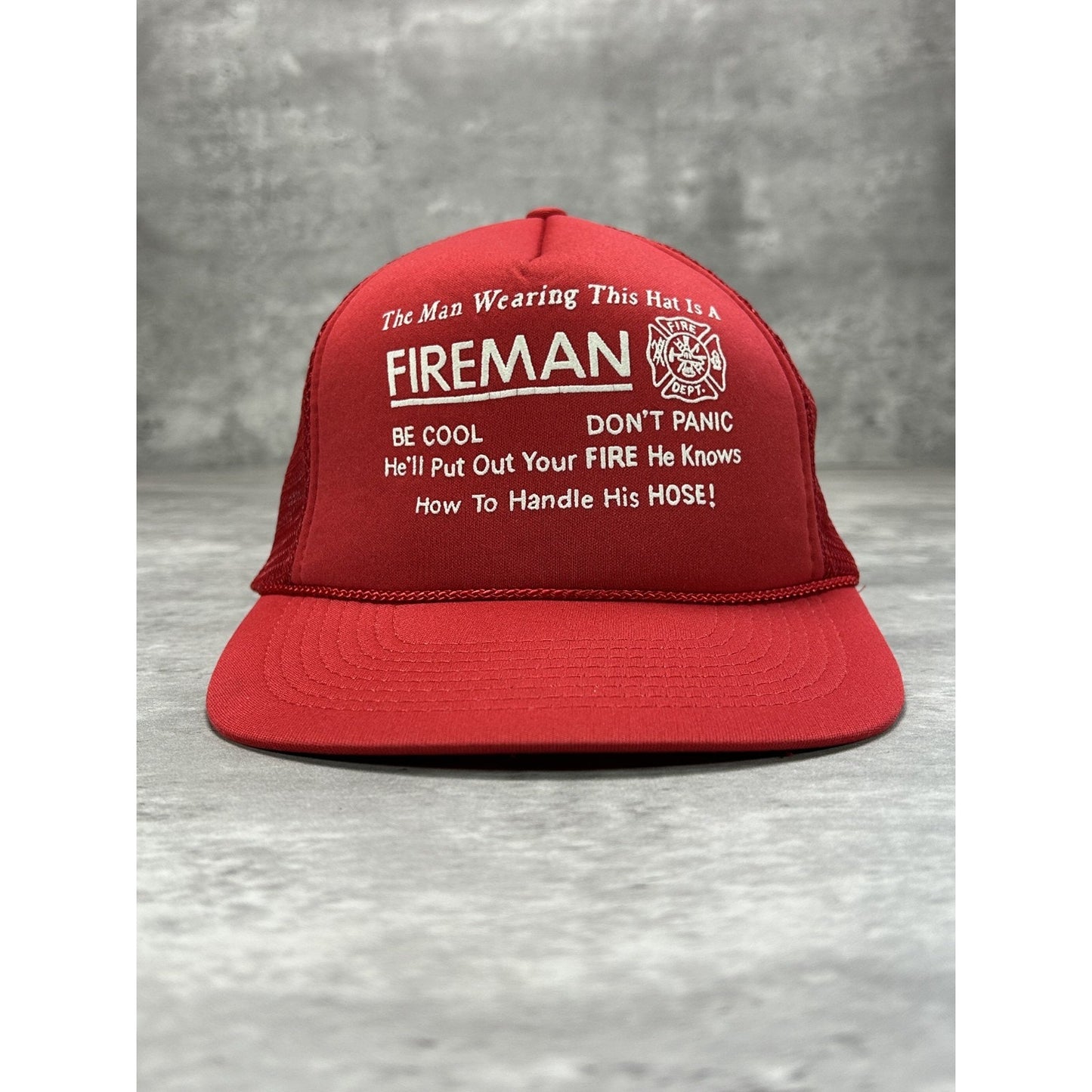 Vintage 90s The Man Wearing This Is A Fireman Comedy Trucker Snapback Hat OSFA
