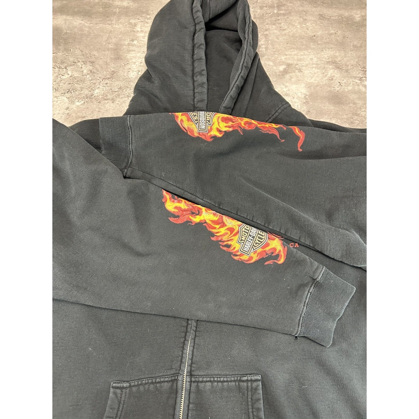Harley Davidson Flame Sleeve Graphic Full Zip Hooded Sweatshirt Size 2XL Black