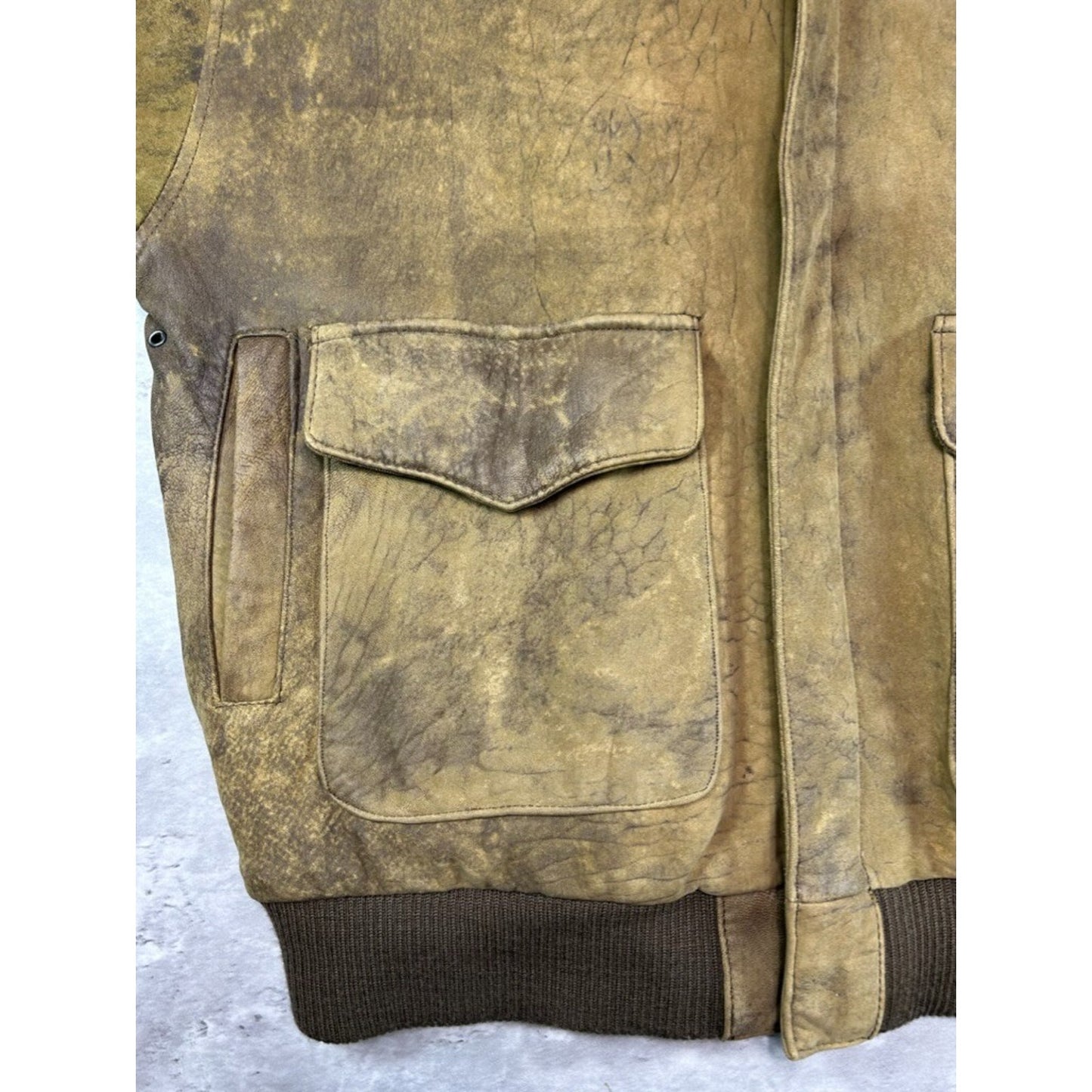 Vintage 90s Mirage Full Zip Distressed Leather Bomber Jacket Size Medium