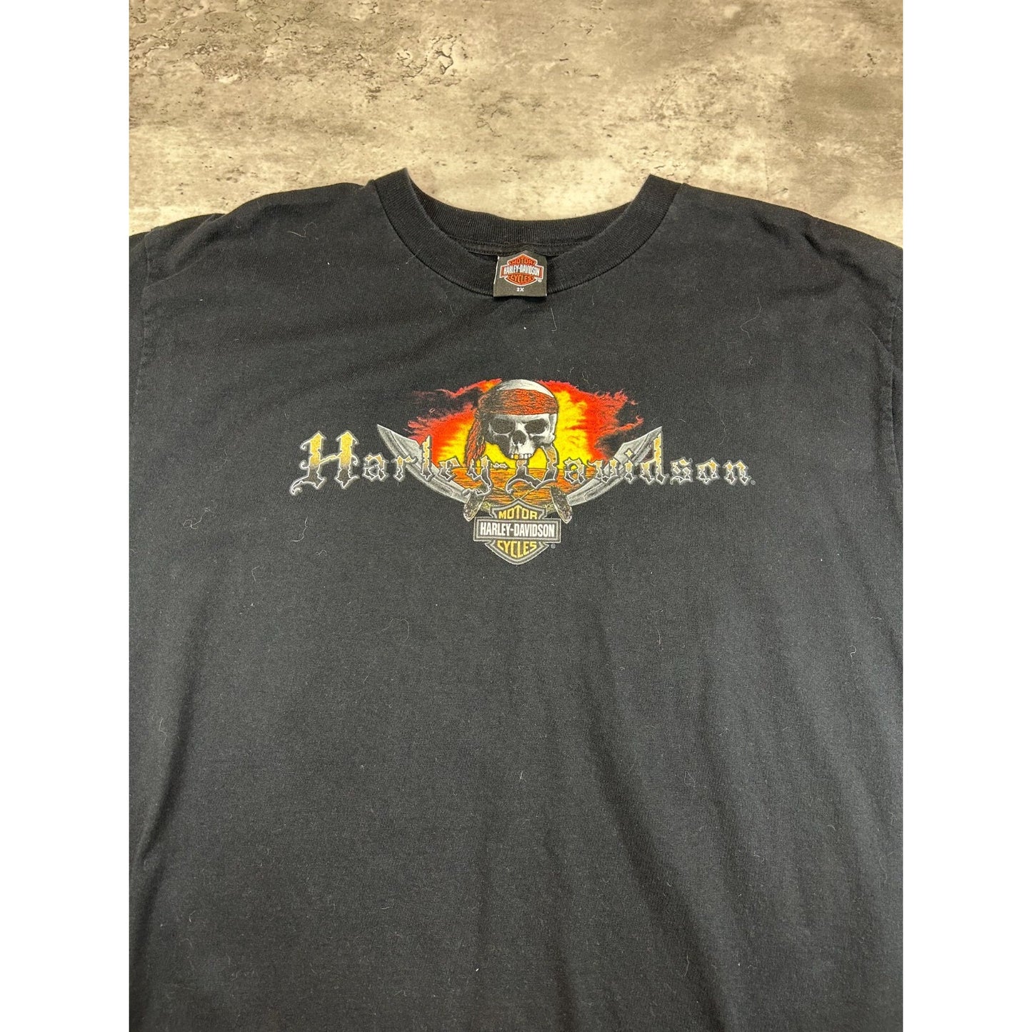 Harley Davidson Motorcycles Pirate Graphic Spellout T-Shirt Size XXL Black