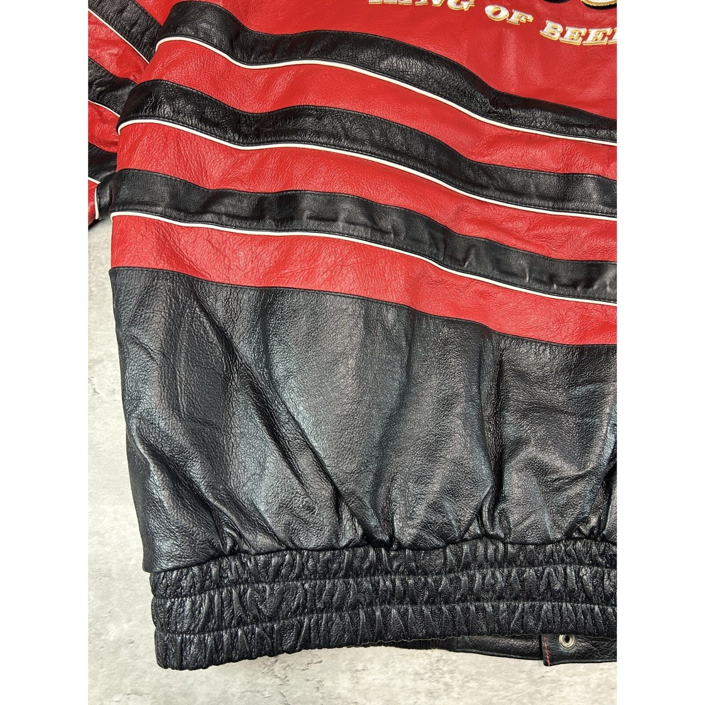 Vintage 90s Jeff Hamilton Budweiser King Of Beers Nascar Leather Race Jacket XL