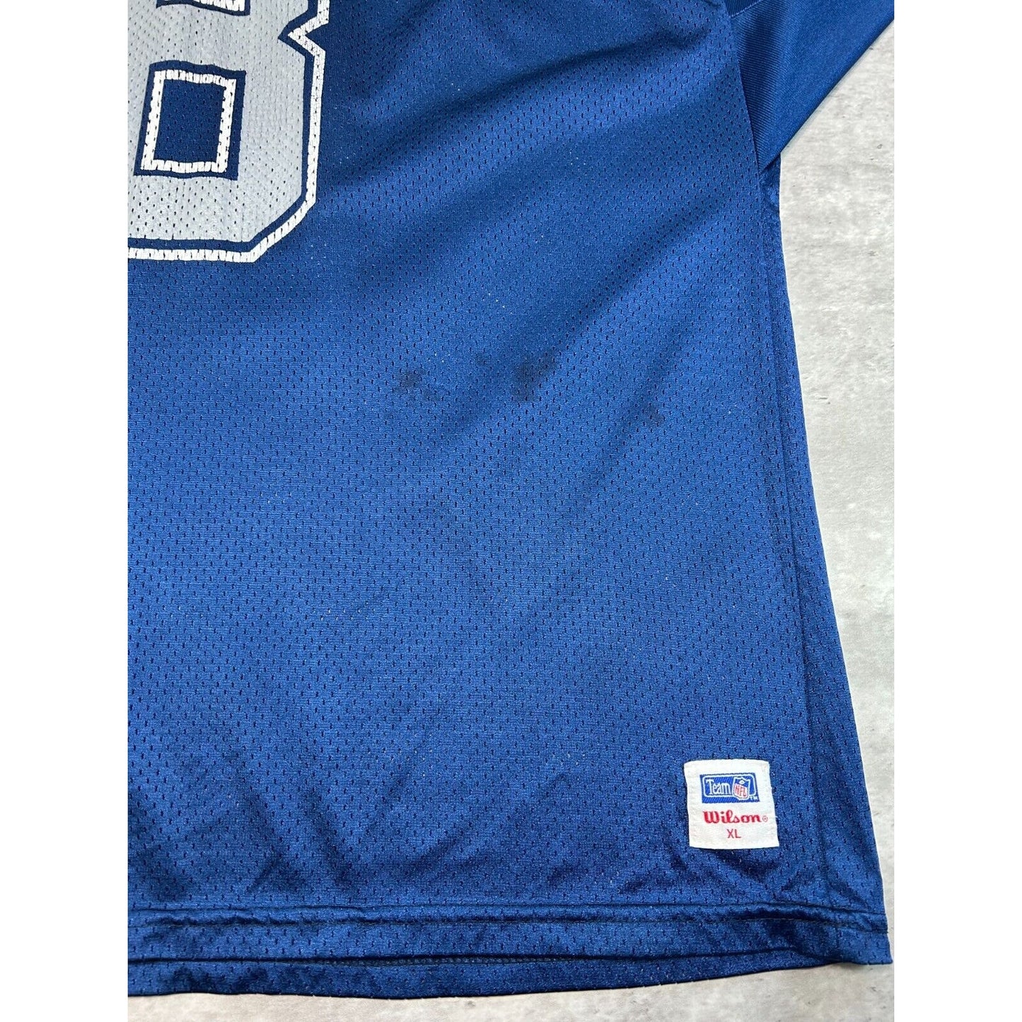 Vintage 90s Troy Aikman Dallas Cowboys NFL Wilson Football Jersey Size XL Blue