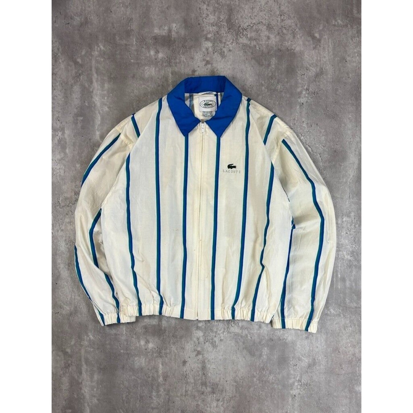 Vintage 1990s Izod Lacoste Striped Full Zip Nylon Windbreaker Jacket Size Medium