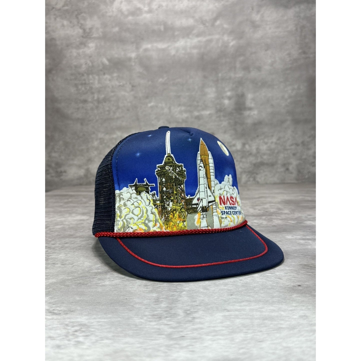 Vintage 1988 Nasa Kennedy Space Center Graphic Trucker Snapback Hat OSFA