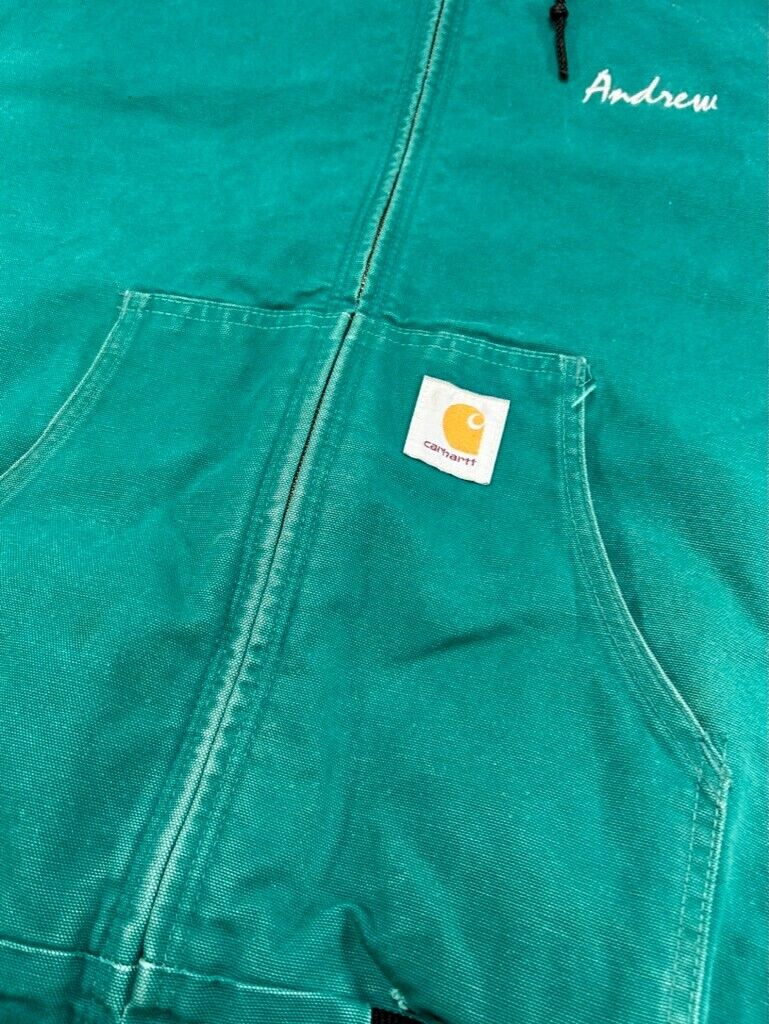 Vintage Carhartt Thermal Lined Canvas Work Wear Bomber Jacket Size XL JR132 Teal