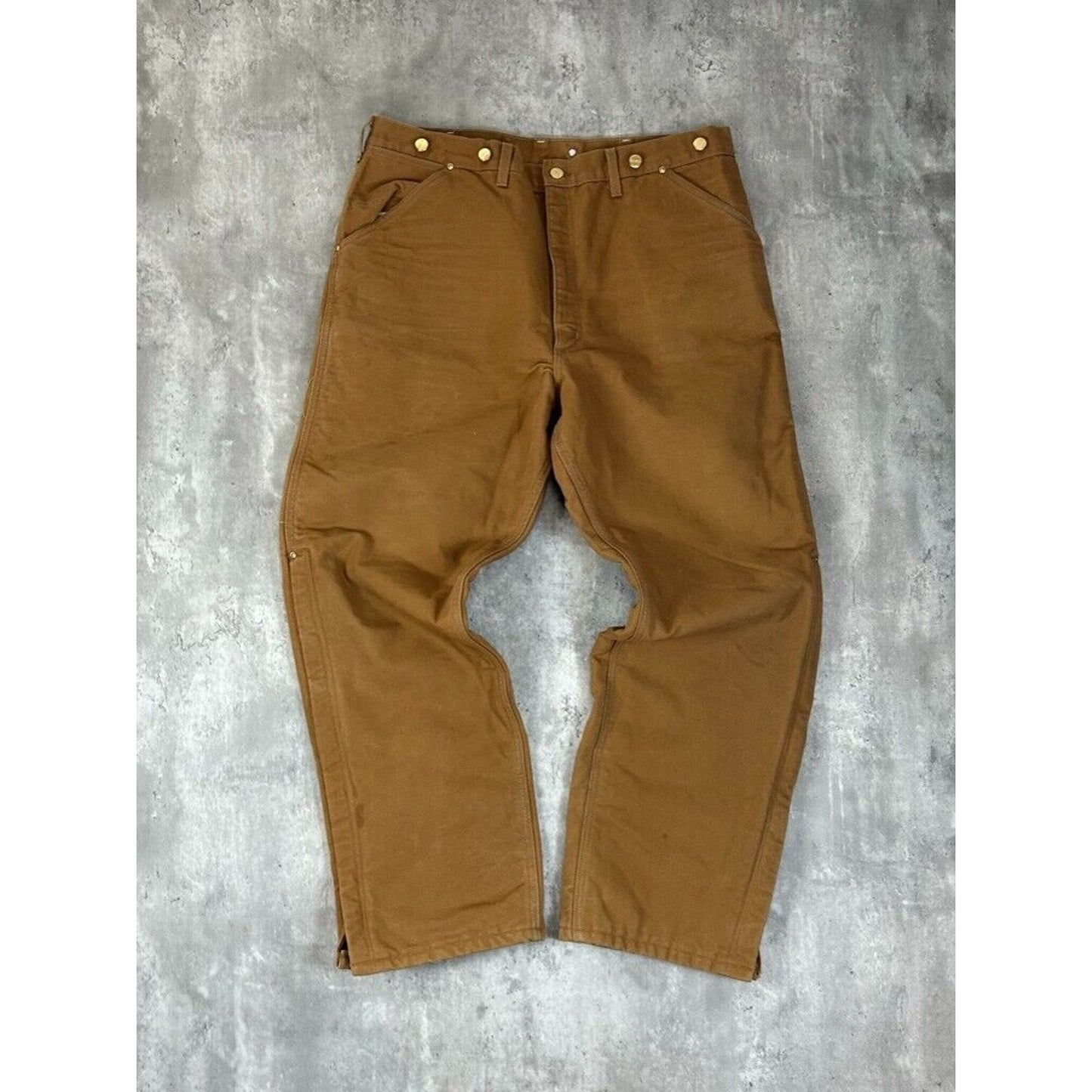 Vintage 90s Carhartt Quilted Lined Canvas Riveted Workwear Pants Size 38 Beige