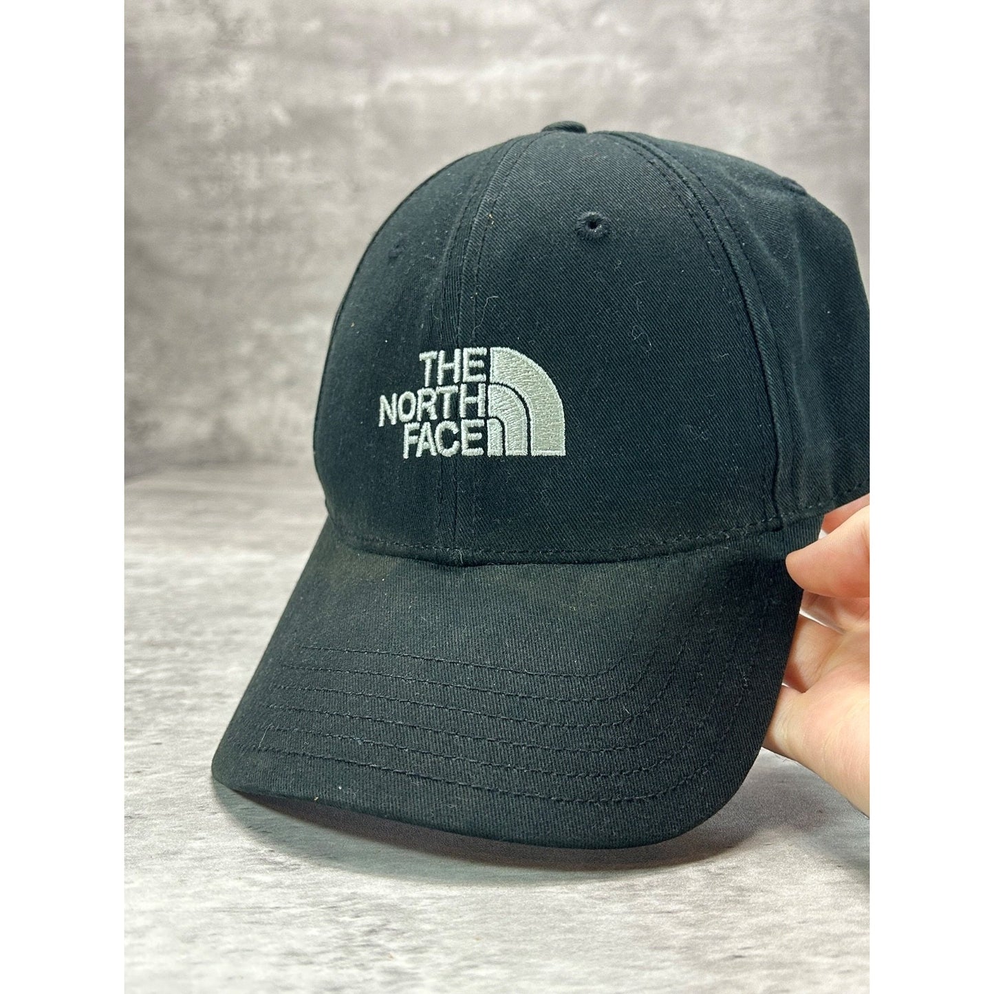 Vintage The North Face TNF Embroidered Spellout Logo Strapback Hat OSFA Black