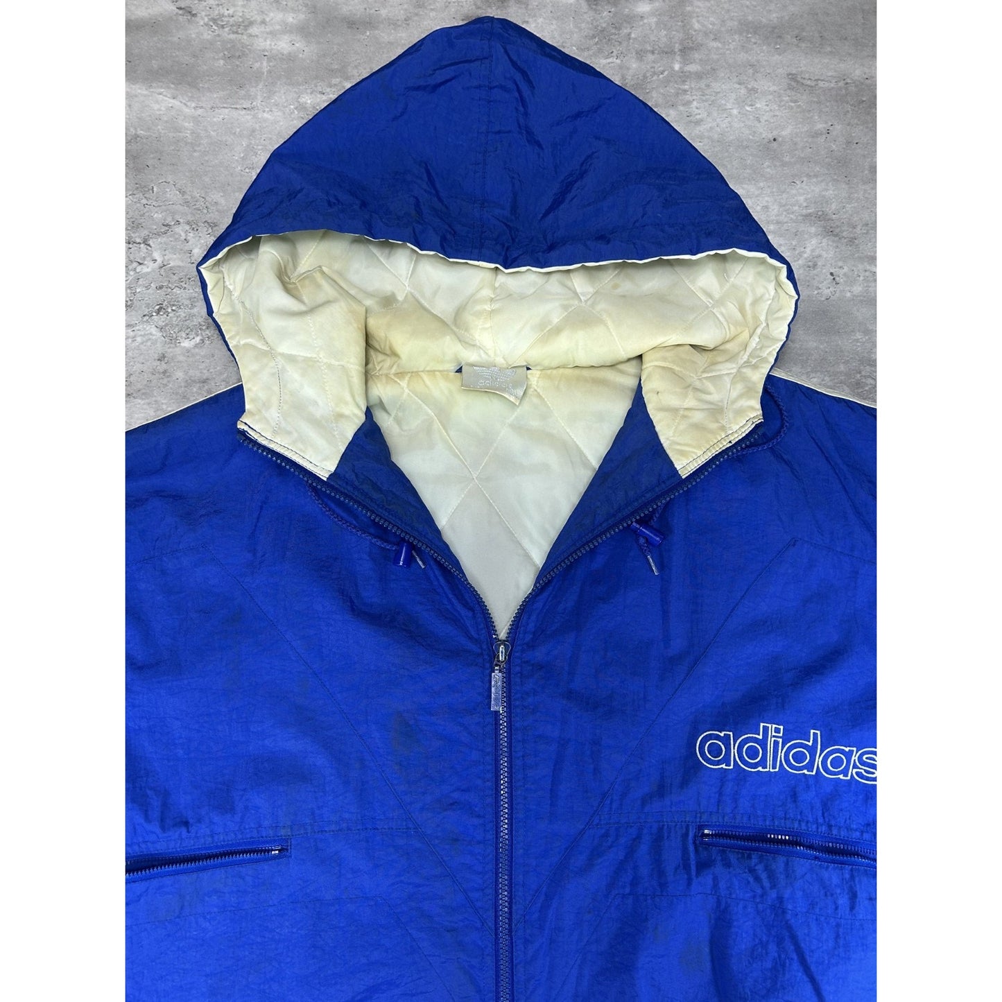 Vintage 90s Adidas Embroidered Trefoil Full Zip Insulated Hooded Jacket Size 2XL