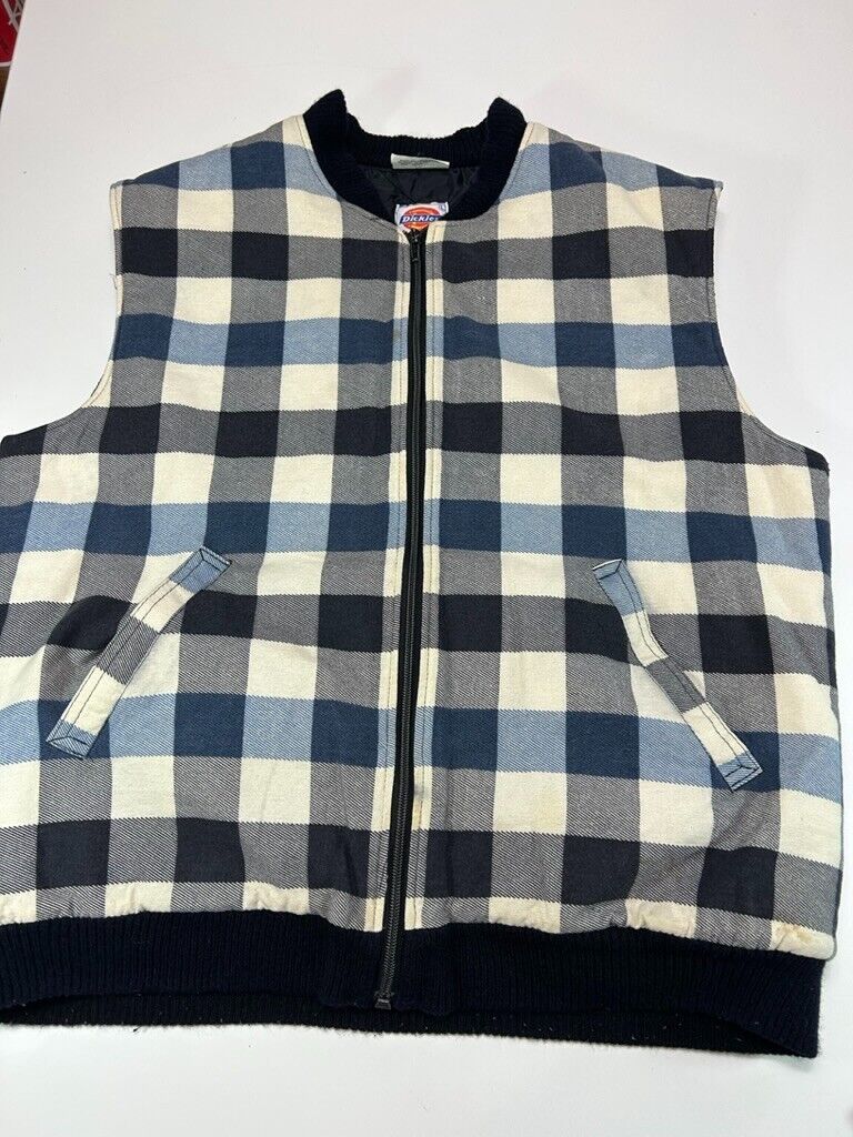 Vintage 90s Dickies Quilted Lined Plaid Workwear Vest Jacket Size Large