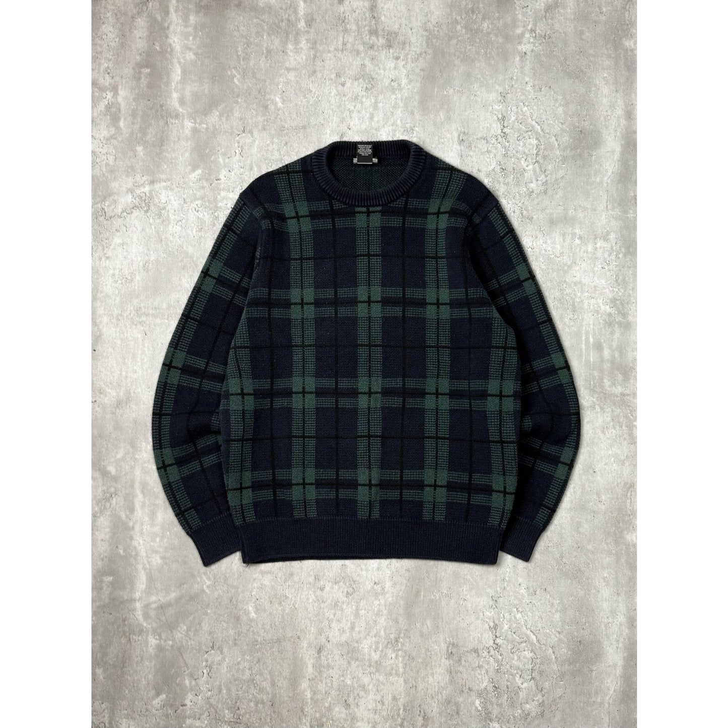 Vintage 90s Jos. A. Bank Plaid Print Pullover Ribbed Knit Sweater Size Large