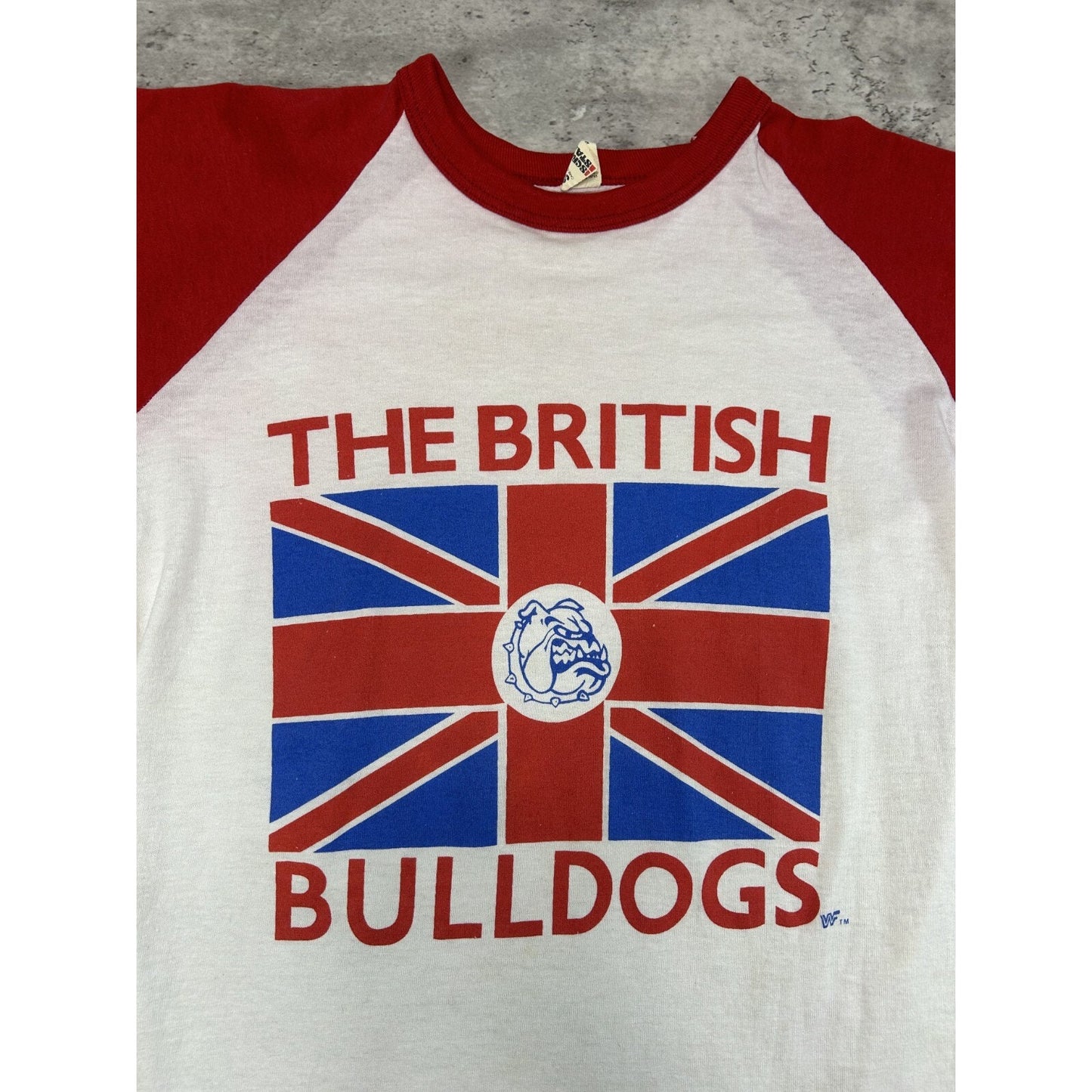 Vintage 80s The British Bulldogs Two Tone Raglan 3/4 Sleeve T-Shirt Size Small
