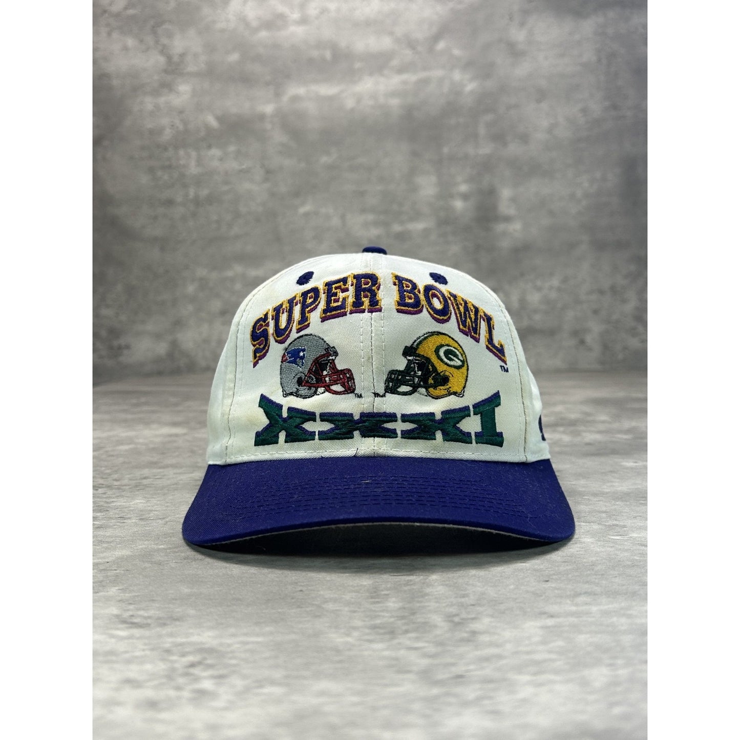 Vintage 1997 Packers Vs Patriots NFL Super Bowl XXXI Football Snapback Hat OSFA