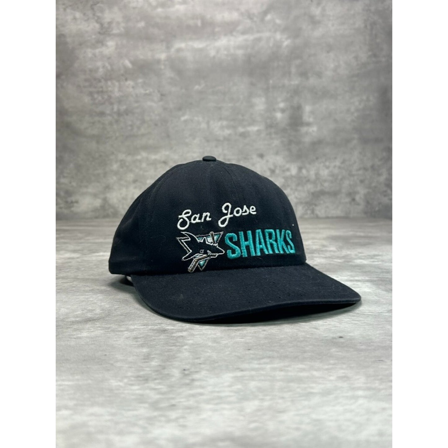 Vintage 90s San Jose Sharks NHL Embroidered Spellout Snapback Hat OSFA