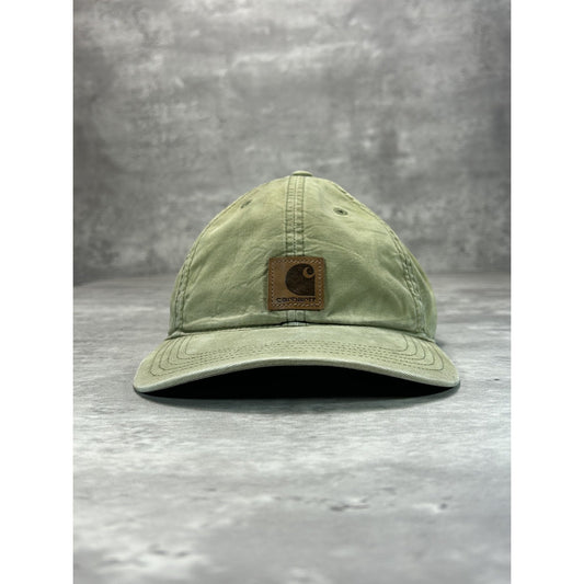 Vintage Carhartt Leather Embroidered Patch Canvas Workwear Strapback Hat OSFA
