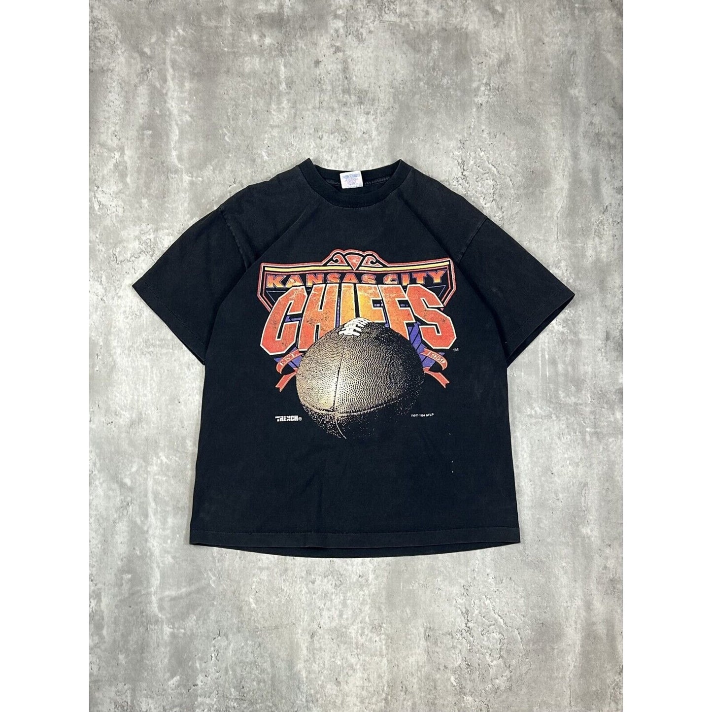 Vintage 1994 Kansas City Chiefs NFL Big Graphic Football T-Shirt Size XL Black