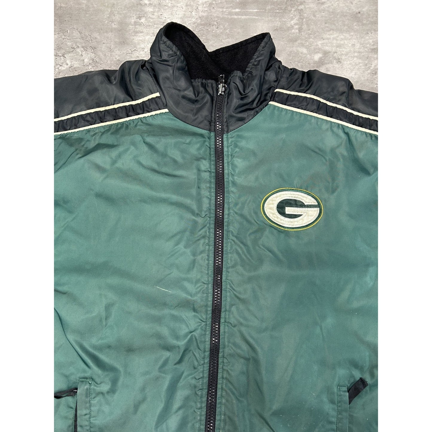 Vintage 90s Green Bay Packers NFL Insulated Full Zip Nylon Jacket Size Medium