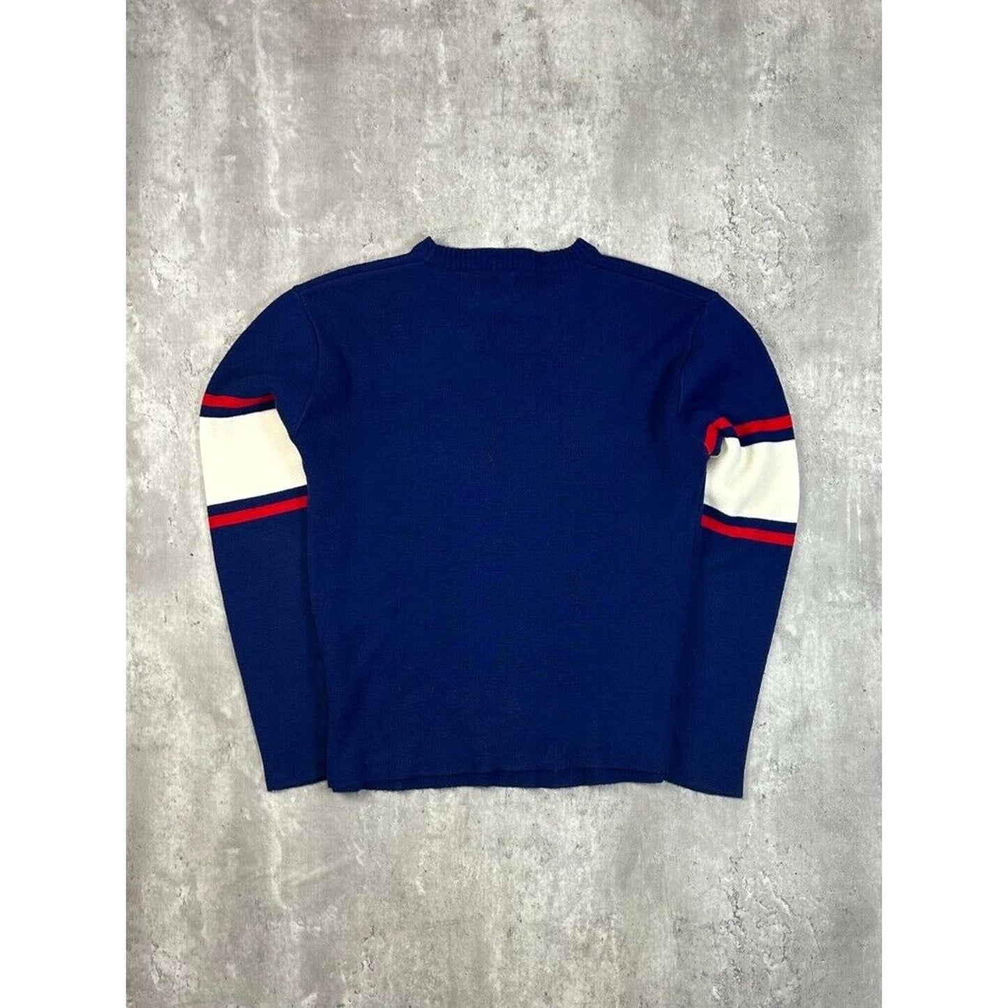 Vintage 90s KP Striped Crewneck Pullover Knit Sweater Size Medium Blue