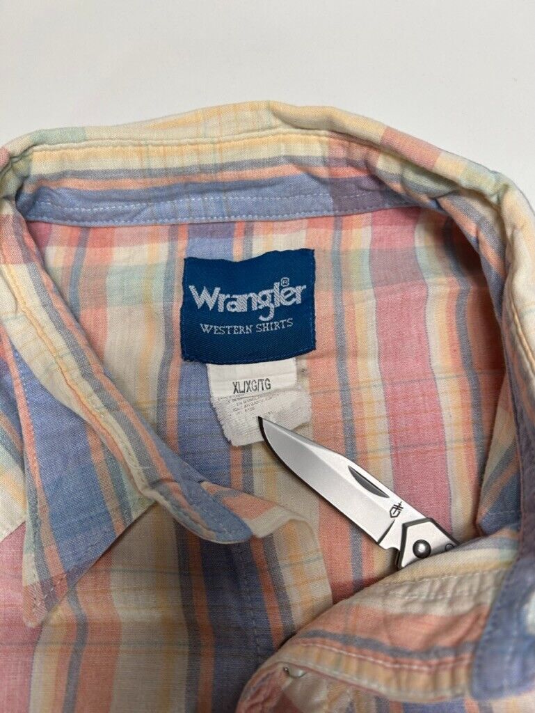 Vintage Wrangler Plaid Pearl Snap Short Sleeve Button Up Shirt Size XL