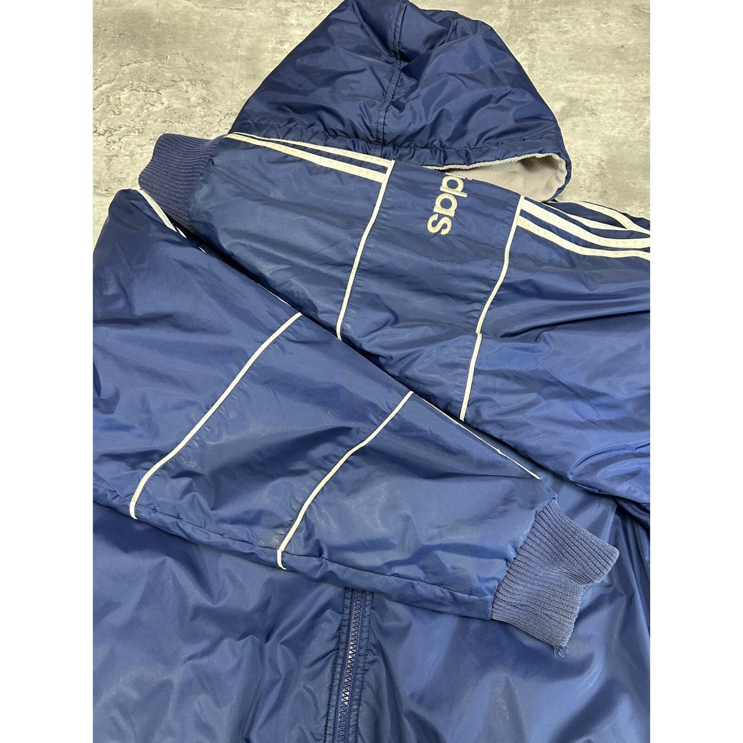 Vintage 90s Adidas Embroidered Logo Nylon Reversible Hooded Jacket Size Medium