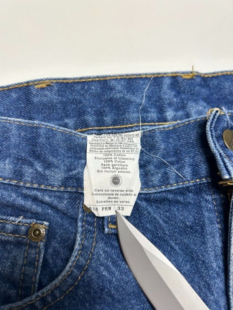 Vintage Carhartt Dark Wash Denim Workwear Pants Size 32W Blue B18 PRW