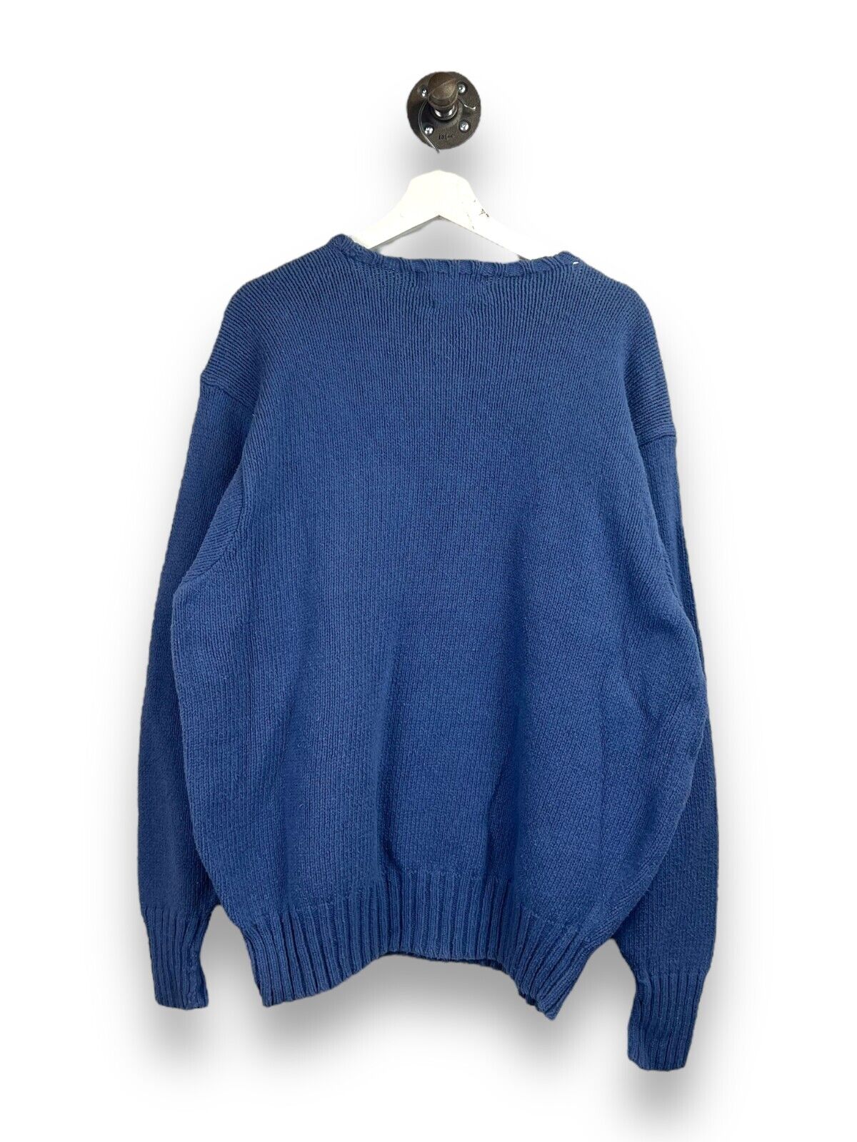 Vintage 90s Polo Ralph Lauren Embroidered Pony V Neck Knit Sweater Size XXL Blue