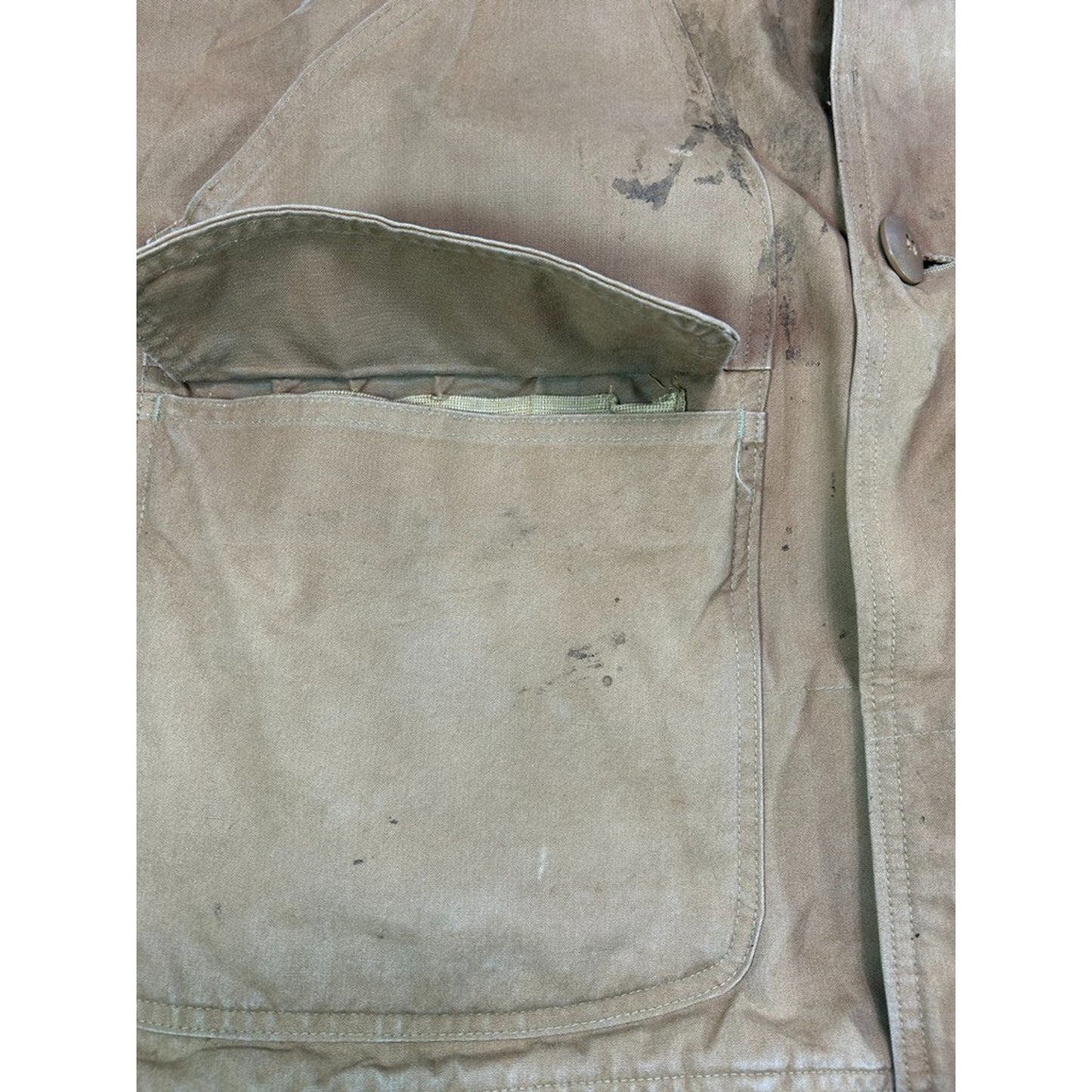 Vintage 1970s Sears Canvas Three Pocket Hunting Jacket Size XL Beige