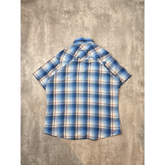 Vintage 80s Wrangler Wrancher Plaid Pearl Snap Short Sleeve Button Up Shirt XLT