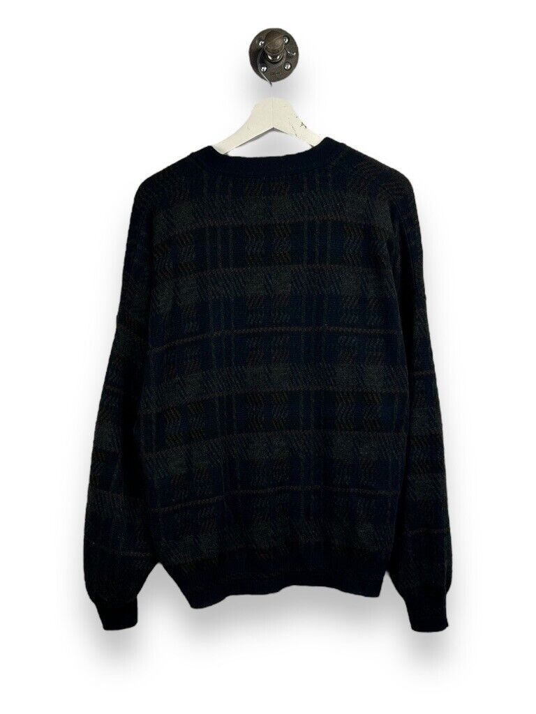 Vintage 90s Alfani Checkered Pattern Button Up Cardigan Knit Sweater Size Large