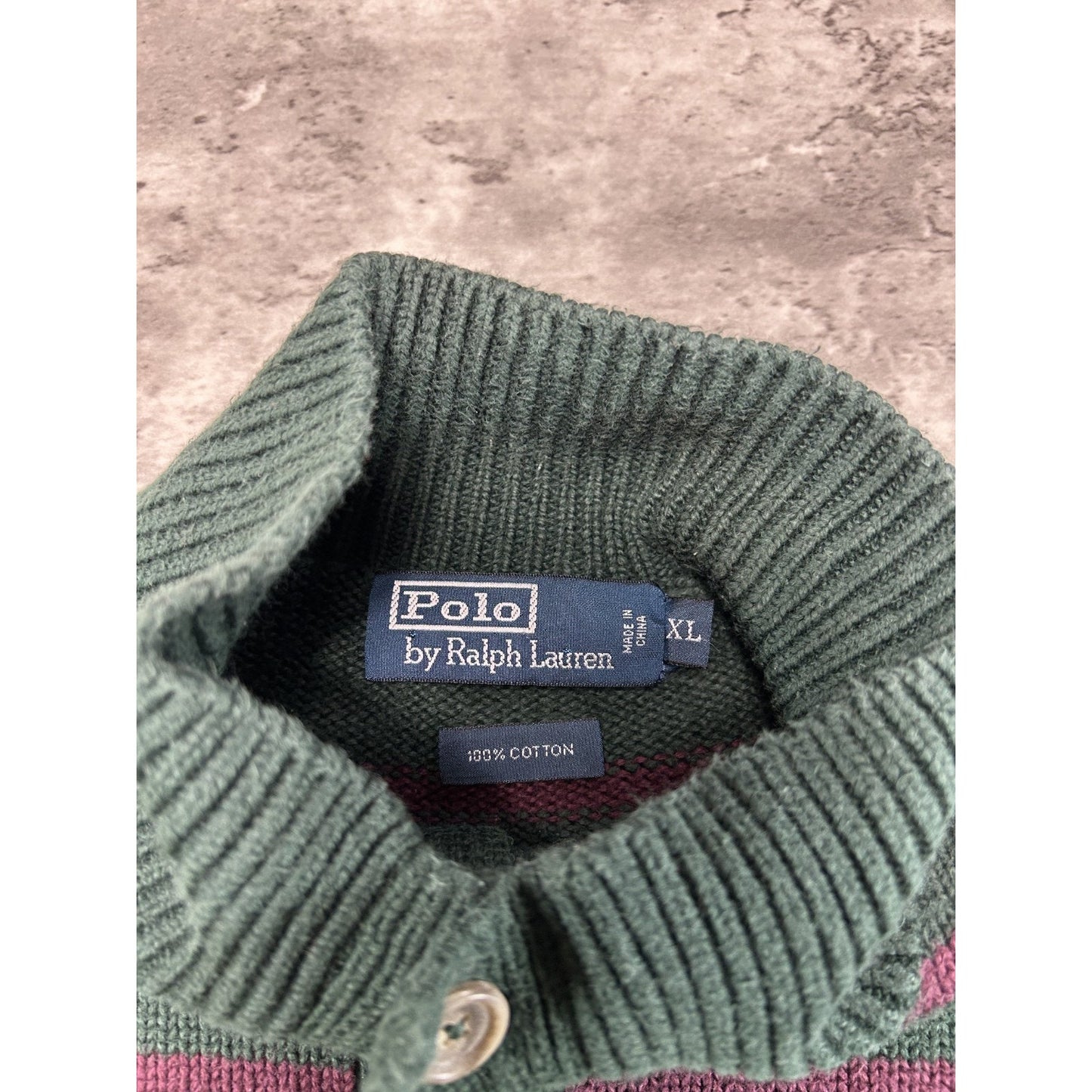 Vintage 90s Polo Ralph Lauren Striped 1/4 Button Pullover Knit Sweater Size XL