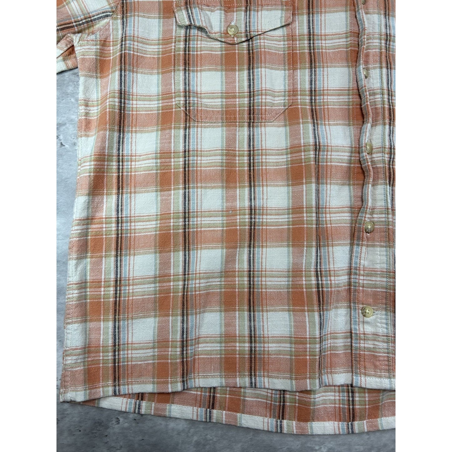 St Johns Bay Plaid Print Short Sleeve Reworked Cropped Button Up Shirt Sz Large