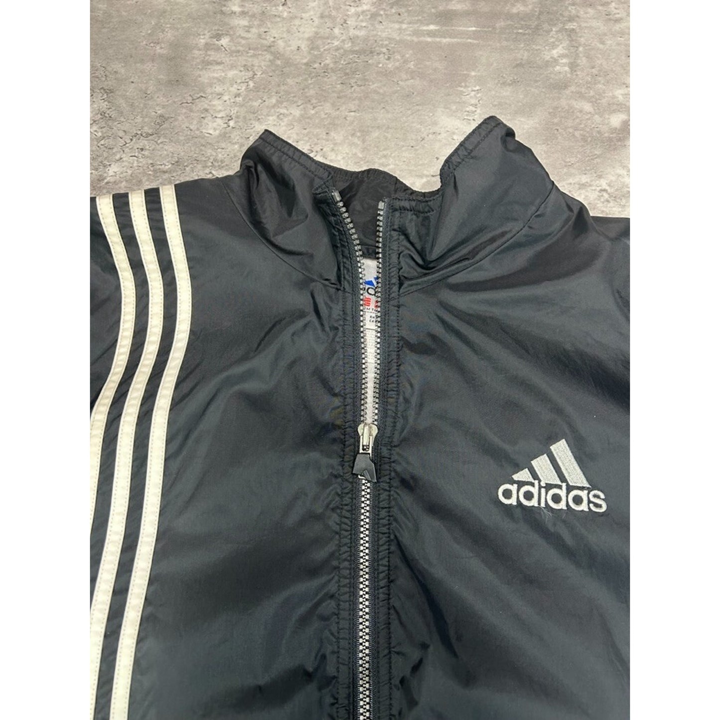Vintage 90s Adidas Embroidered Logo Nylon Windbreaker Jacket Size Medium Black