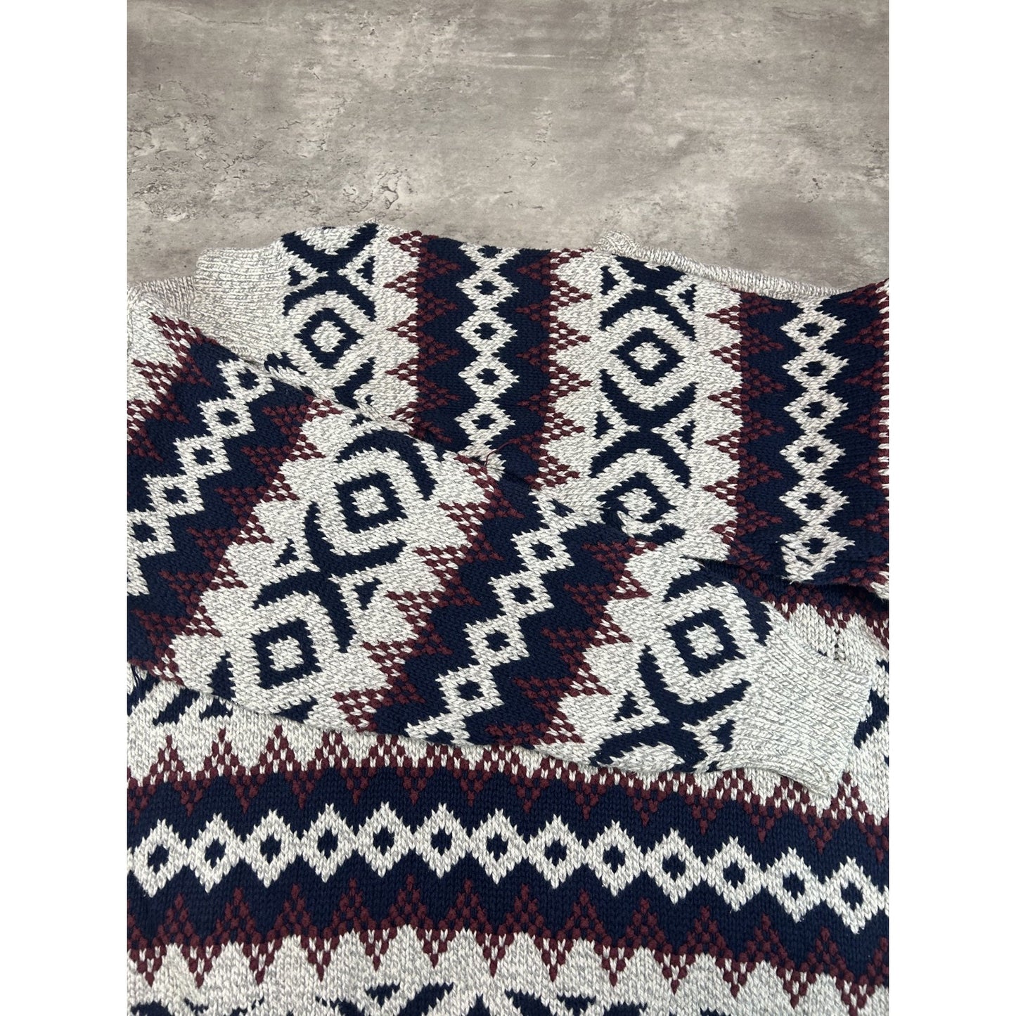 Vintage 80s Authentic Issue Geometric Striped Pullover Knit Sweater Size XL