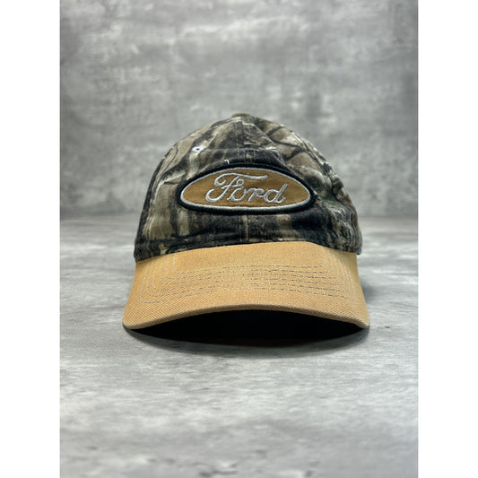 Vintage Ford Tree Camo Embroidered Logo Strapback Hat OSFA
