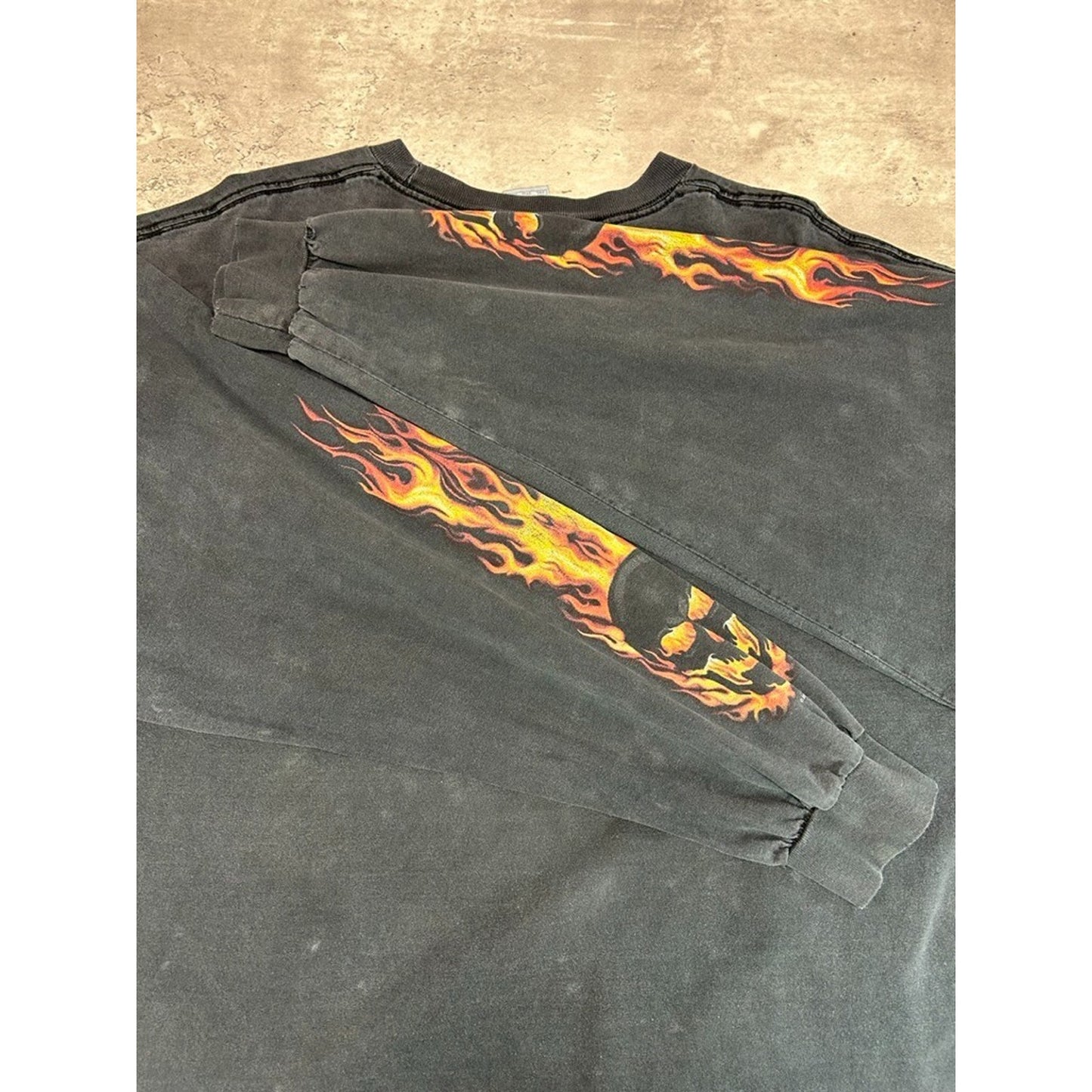 Vintage Y2K Flame Skull Sleeve Graphic Long Sleeve T-Shirt Size XXXL Black