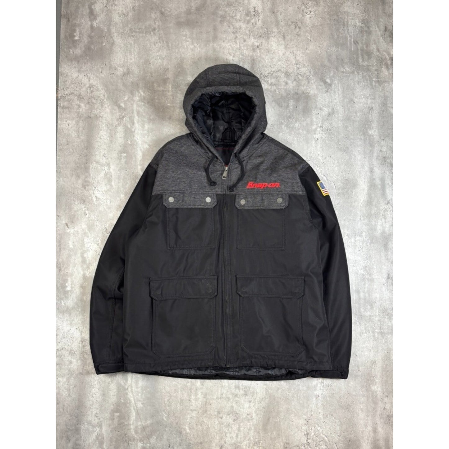 Vintage Snap On Insulated Canvas Full Zip Hooded Workwear Jacket Size XL