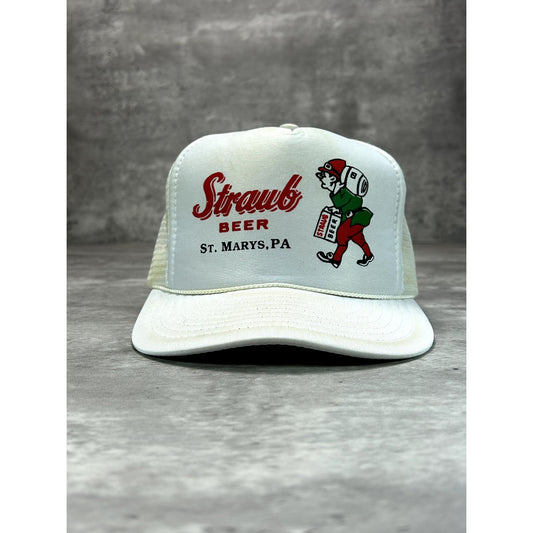 Vintage 80s/90s Straub Beer Spellout Graphic Promo Trucker Snapback Hat OSFA