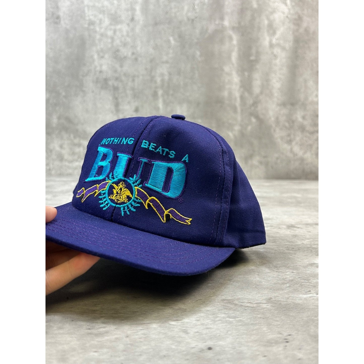 Vintage 90s Budweiser Nothing Beats A Bud Beer Promo Snapback Hat OSFA